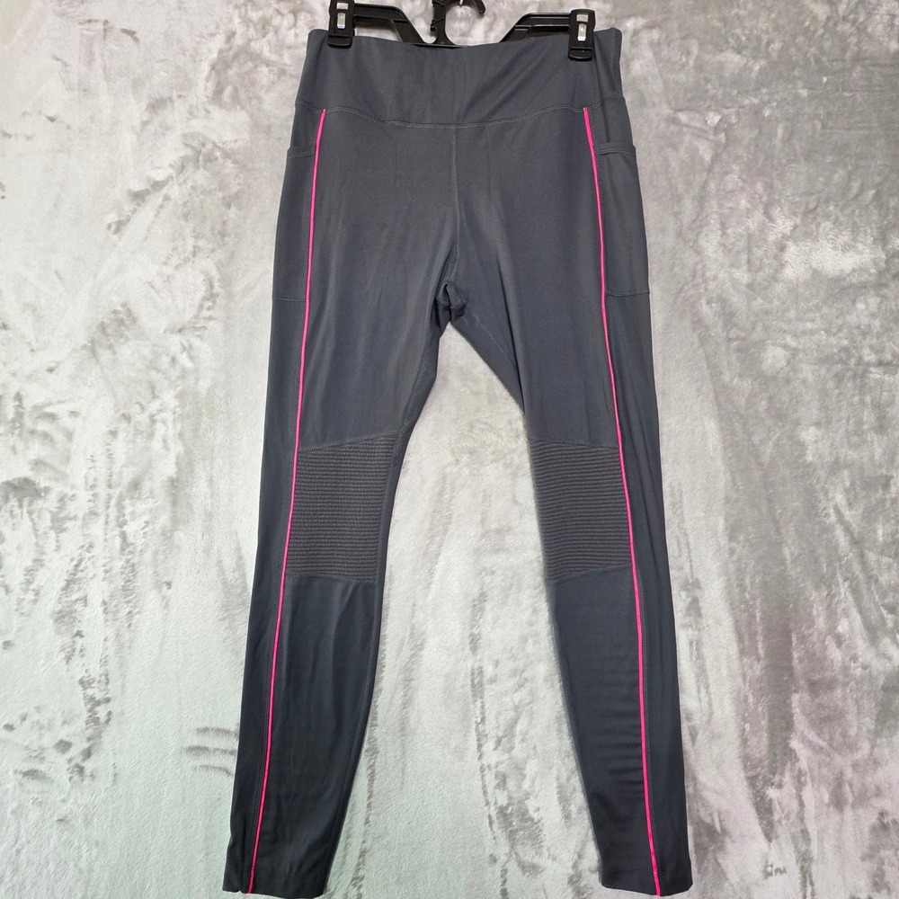 Avia Gray Moto Leggings with Pink Piping Side Pockets Medium 8-10 Activewear